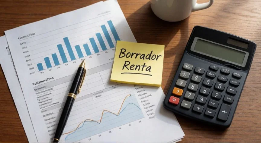 como hacer un nuevo borrador de la renta, Documentos financieros y calculadora sobre escritorio para declaración de impuestos