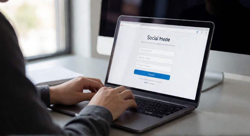 Persona registrando una nueva cuenta de Facebook en su portátil