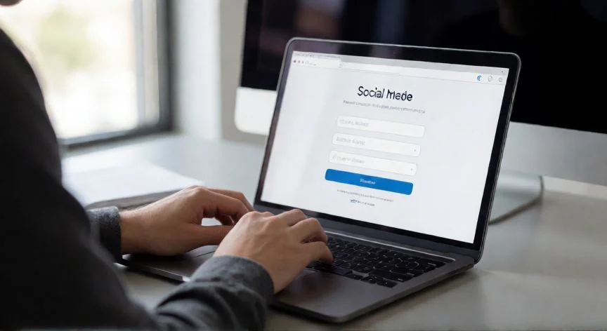 Persona registrando una nueva cuenta de Facebook en su portátil