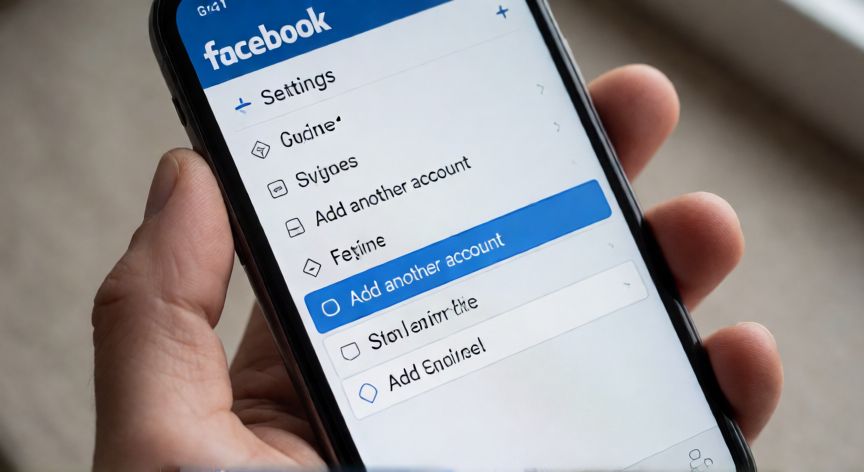 Interfaz de configuración de Facebook mostrando la opción para añadir otra cuenta