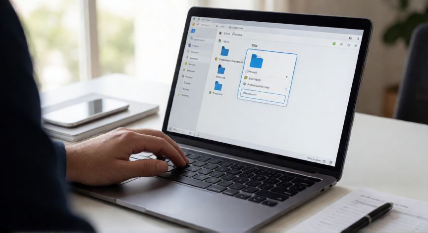 como hacer un nuevo folder en mi computadora, Persona creando una carpeta nueva en su computadora portátil