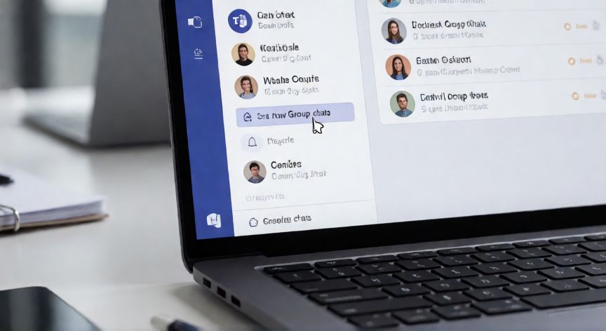 Interfaz de Microsoft Teams mostrando la opción para crear un grupo de chat nuevo