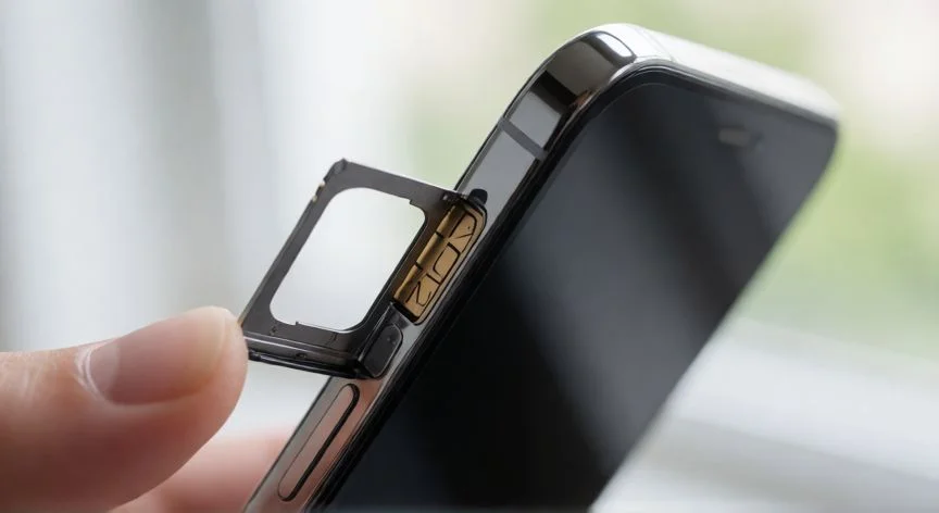 Perfil lateral de un smartphone mostrando la bandeja de la tarjeta SIM
