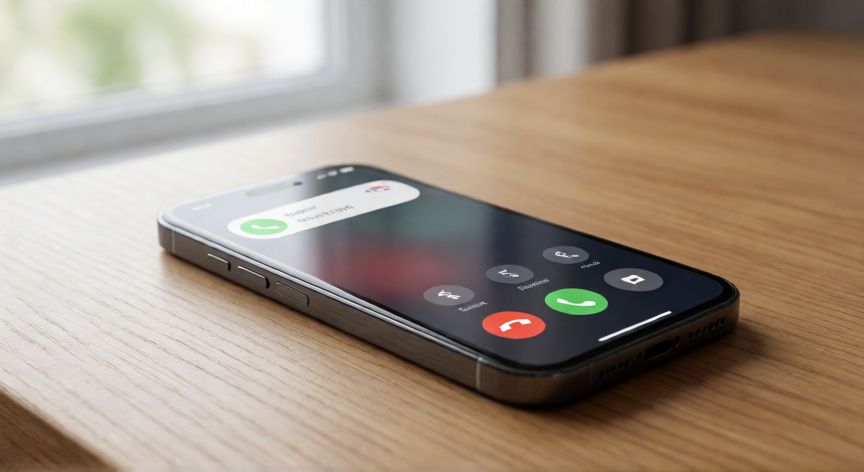 Smartphone mostrando la interfaz de llamada con un nuevo número de teléfono en la pantalla