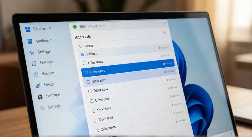 Pantalla de configuración de Windows 11 mostrando la sección de cuentas y otros usuarios