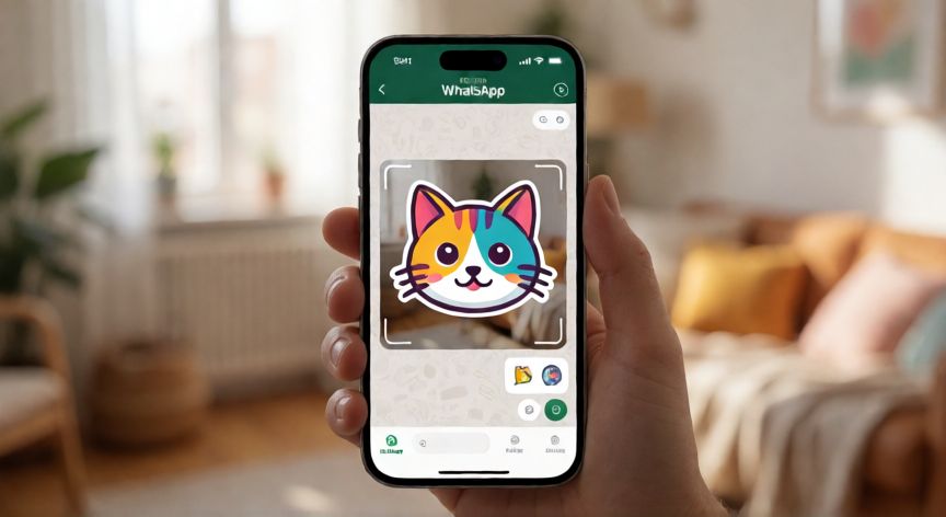 Pantalla de móvil mostrando la creación de un sticker en WhatsApp