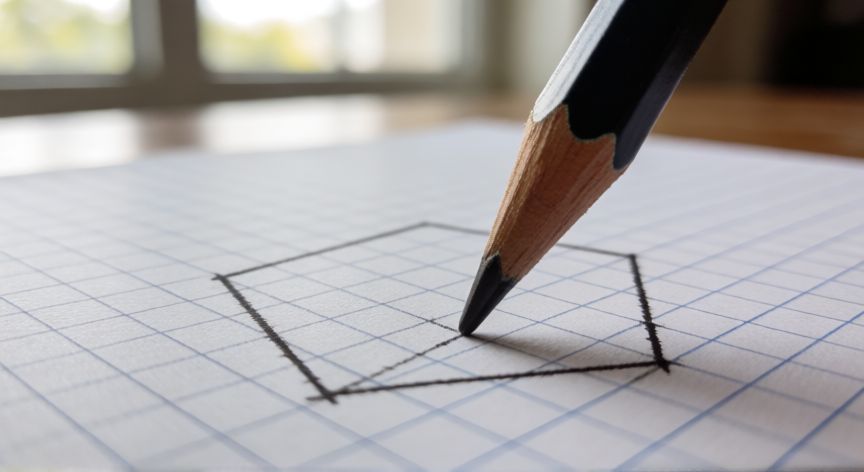 como hacer un pentagono de 5 cm cada lado, Trazado de un pentágono regular en papel cuadriculado con lápiz