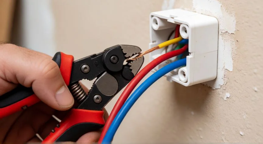 Pelando cables eléctricos para instalar un punto de luz