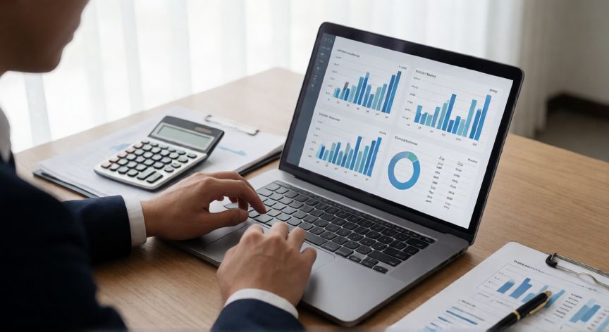 Emprendedor calculando el punto de equilibrio en su empresa con herramientas digitales