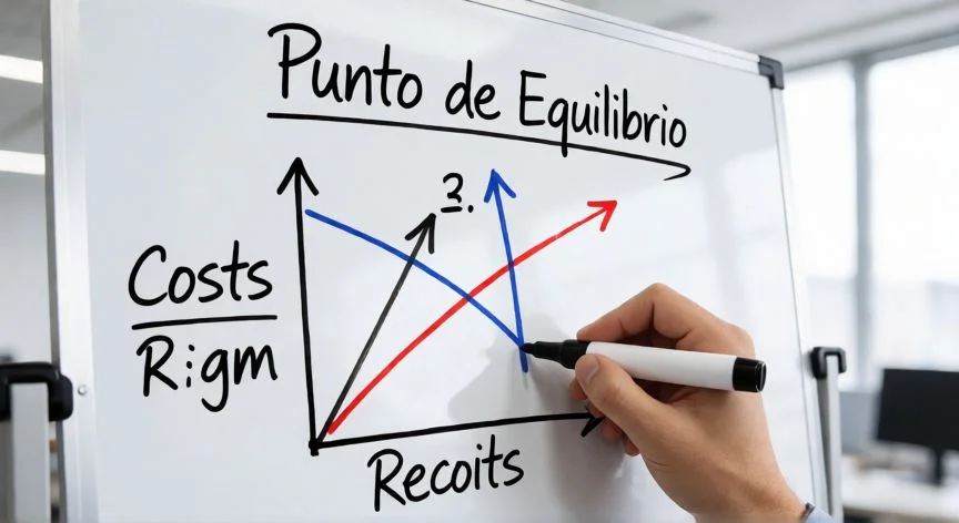como hacer un punto de equilibrio, Fórmula del punto de equilibrio escrita en una pizarra para explicación financiera