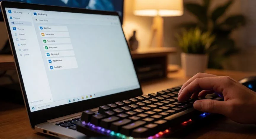 como hacer un punto de restauracion en windows 11, Manos usando un portátil con la interfaz de recuperación de Windows 11 visible