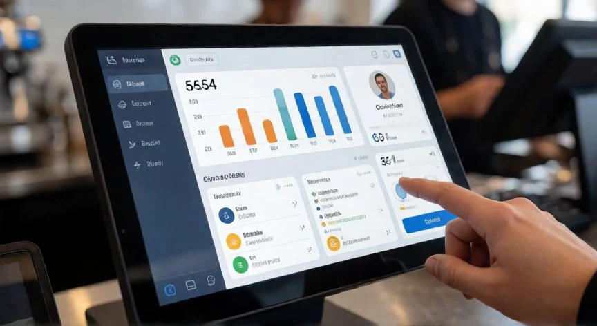 como hacer un punto de venta, Equipo de empleados en sesión de capacitación sobre el sistema de punto de venta en una cafetería