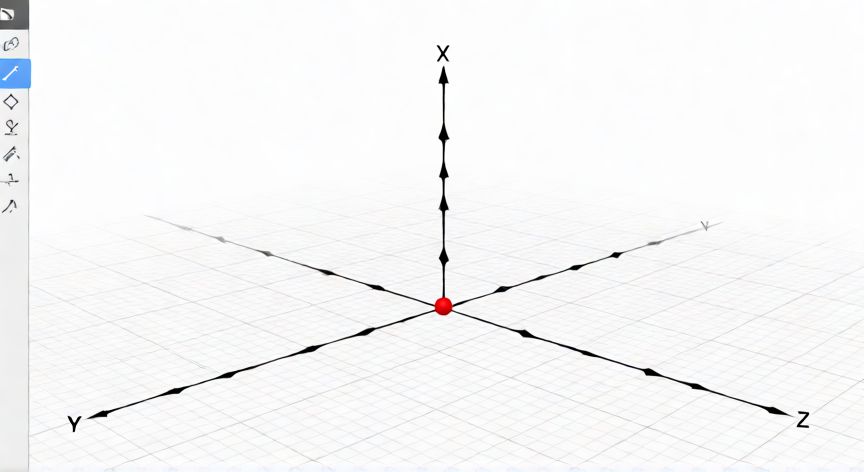 Interfaz de GeoGebra 3D mostrando un punto rojo insertado en el sistema de coordenadas tridimensional