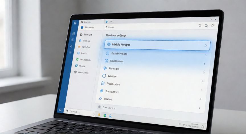 Pantalla de un portátil mostrando la configuración del punto de acceso móvil en Windows