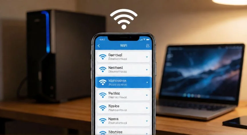 como hacer un punto wifi en mi pc, Teléfono móvil conectándose a una red WiFi creada desde un ordenador