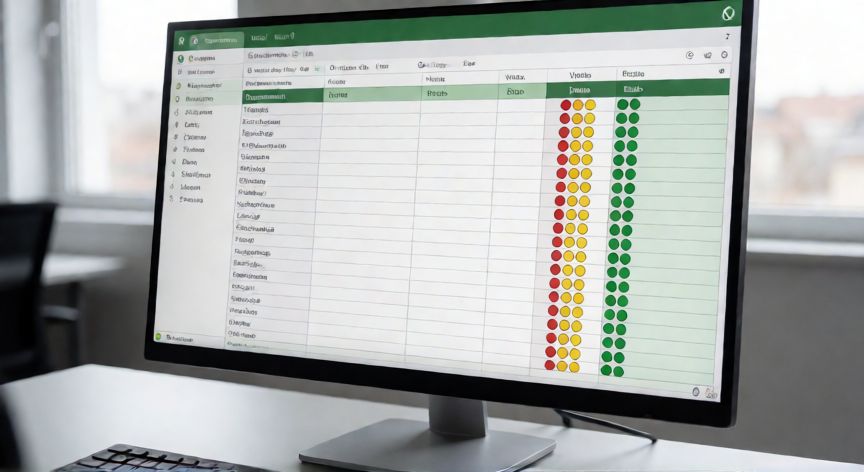 Hojilla de Excel con semáforo de tres rangos aplicado a una columna de datos