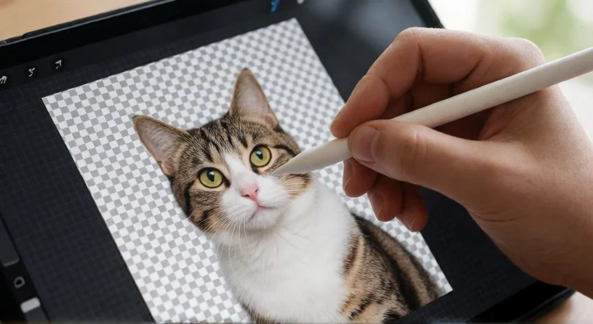 Manos creando un sticker de WhatsApp recortando fondo