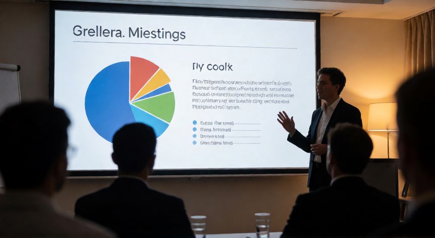 como hacer un trabajo en powerpoint, Persona presentando un trabajo de PowerPoint frente a una audiencia en una sala de conferencias