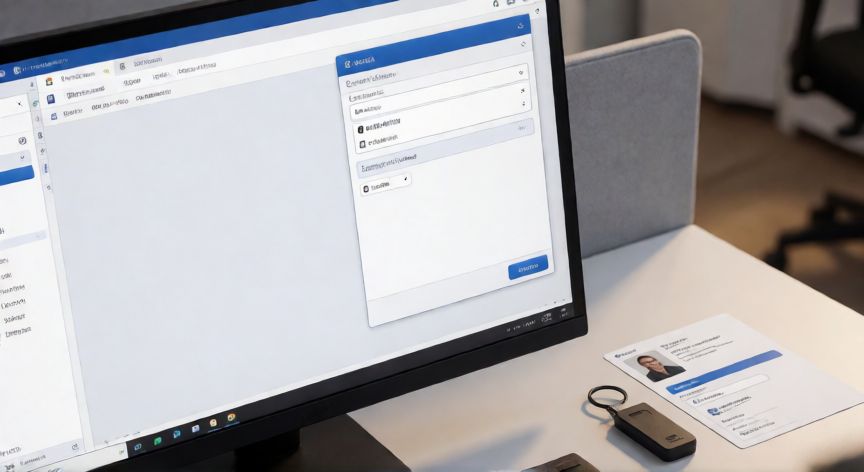 como hacer una firma en word digital, Pantalla de Word mostrando el cuadro de diálogo de firma digital con certificado y un token USB sobre la mesa