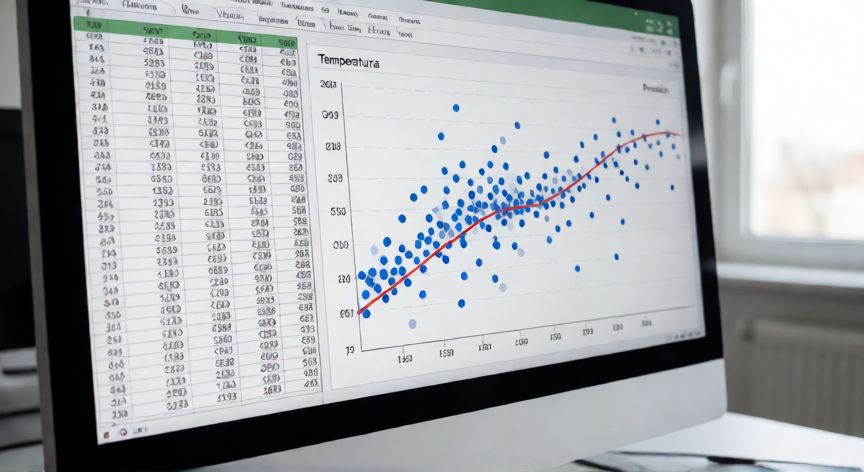 como hacer una gráfica en excel xy, Gráfica XY de dispersión en Excel con línea de tendencia en una pantalla de monitor
