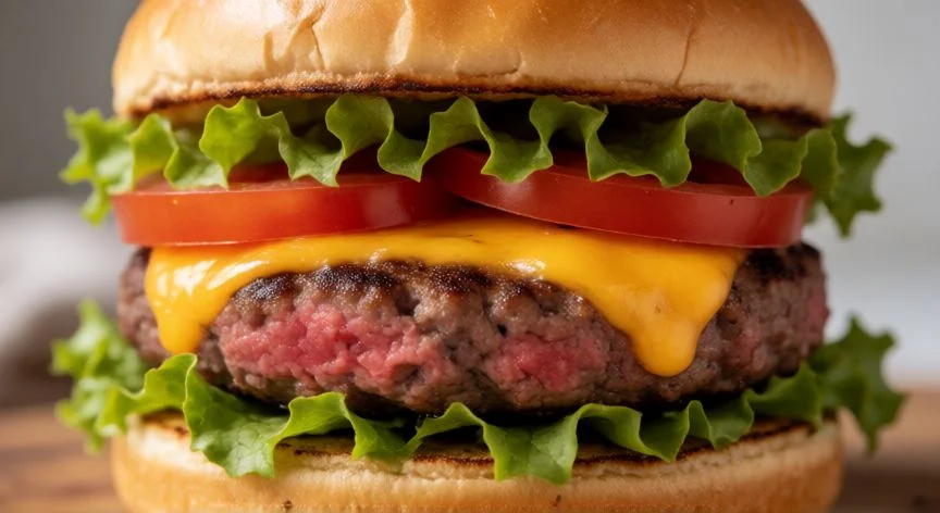 como hacer una hamburguesa al punto, Hamburguesa al punto con queso fundido y vegetales frescos