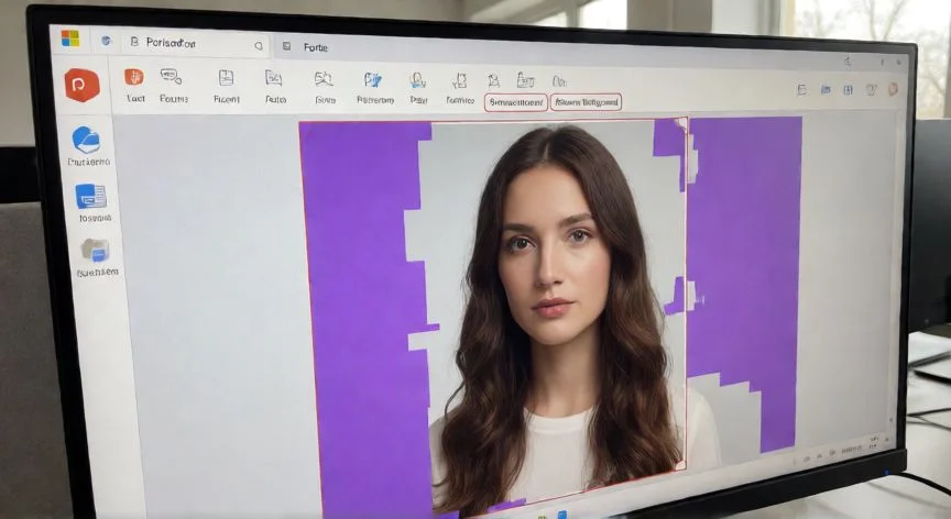 como hacer una imagen en powerpoint transparente, Pantalla de PowerPoint con la herramienta Quitar fondo activa sobre una imagen