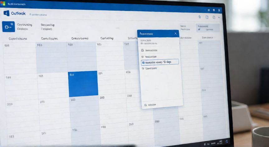 como hacer una reunion cada 15 dias en outlook, Interfaz de Outlook mostrando la configuración de recurrencia cada 15 días