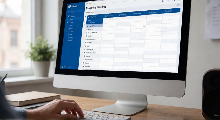 como hacer una reunion cada 15 dias en outlook, Persona programando una reunión recurrente en su ordenador con Outlook