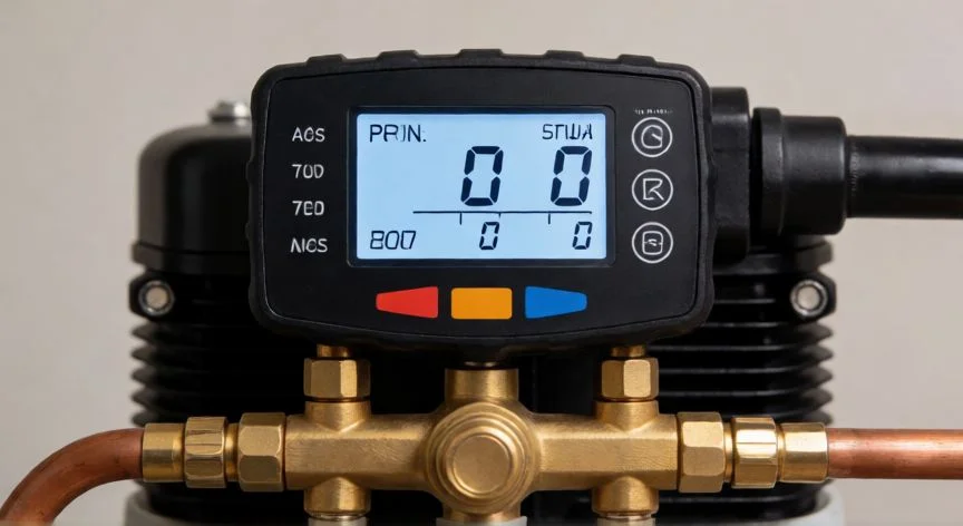 como hacer vacio aire acondicionado, Vacuómetro de micras marcando vacío profundo en sistema de refrigeración