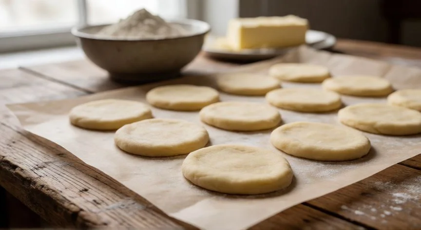 Masa de xuxos sin cocer lista para freír sobre papel de horno