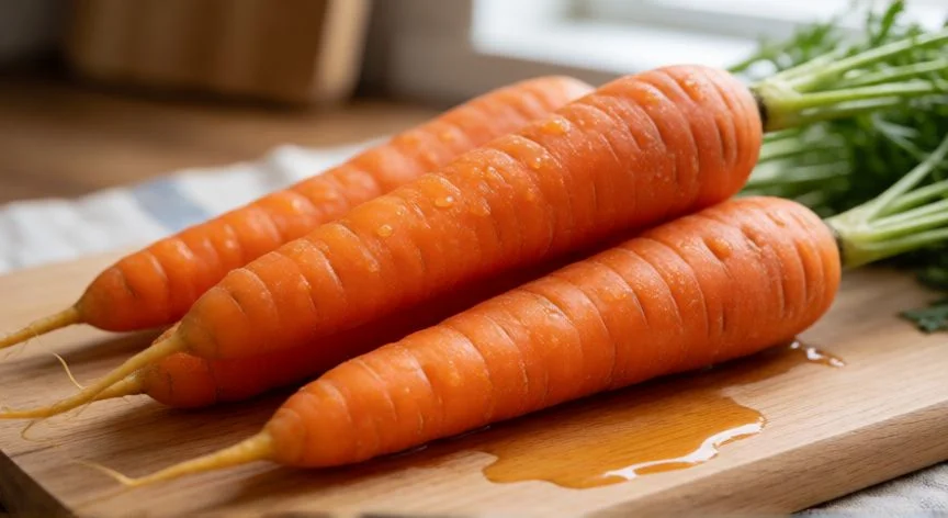 Zanahorias frescas lavadas listas para ser troceadas en la cocina
