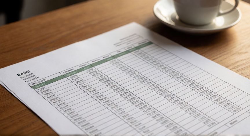 como imprimir en excel y que salga completo, Hojas de cálculo impresas completas en papel A4 sobre escritorio de madera