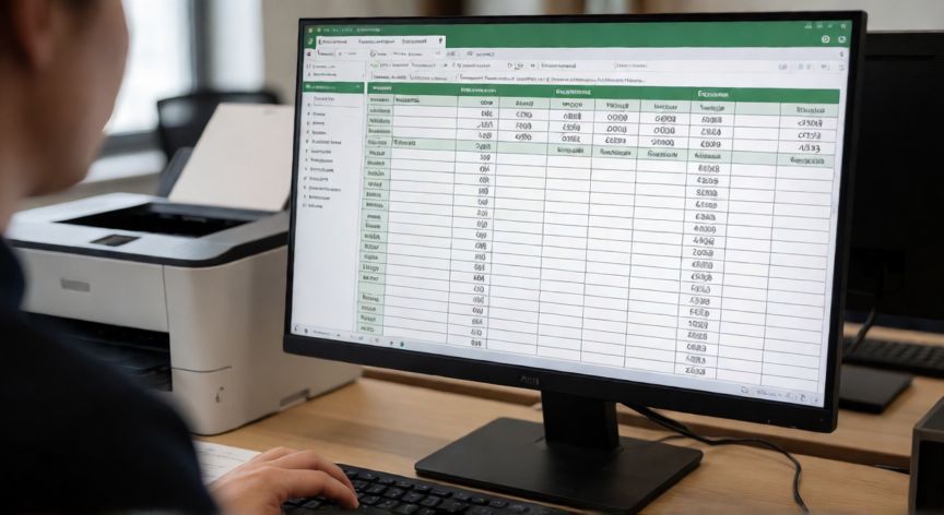 como imprimir en excel y que salgan las celdas, Persona imprimiendo una hoja de cálculo de Excel con líneas de cuadrícula visibles en pantalla