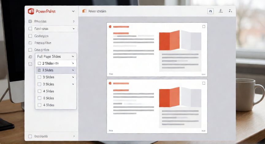 como imprimir en powerpoint 2 diapositivas en una hoja, Ventana de impresión de PowerPoint con la opción 2 diapositivas seleccionada en el desplegable de configuración