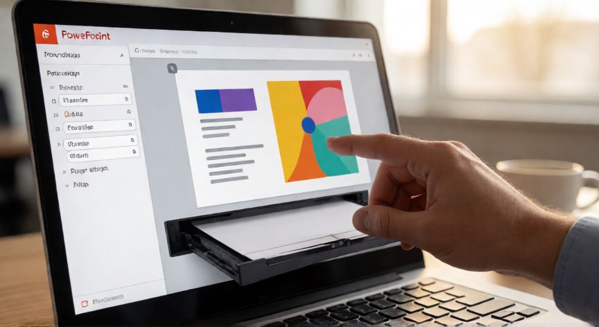 como imprimir en powerpoint sin margenes, Vista de la configuración de impresión en PowerPoint con márgenes a cero y opción ajustar a la ventana activa