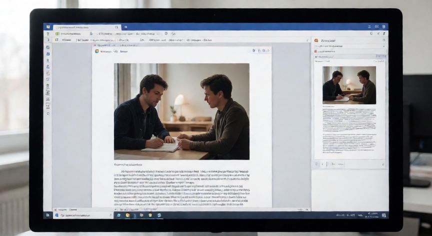 como imprimir en word en varias hojas una imagen, Pantalla de Word mostrando una imagen que se reparte entre dos páginas en la vista previa de impresión