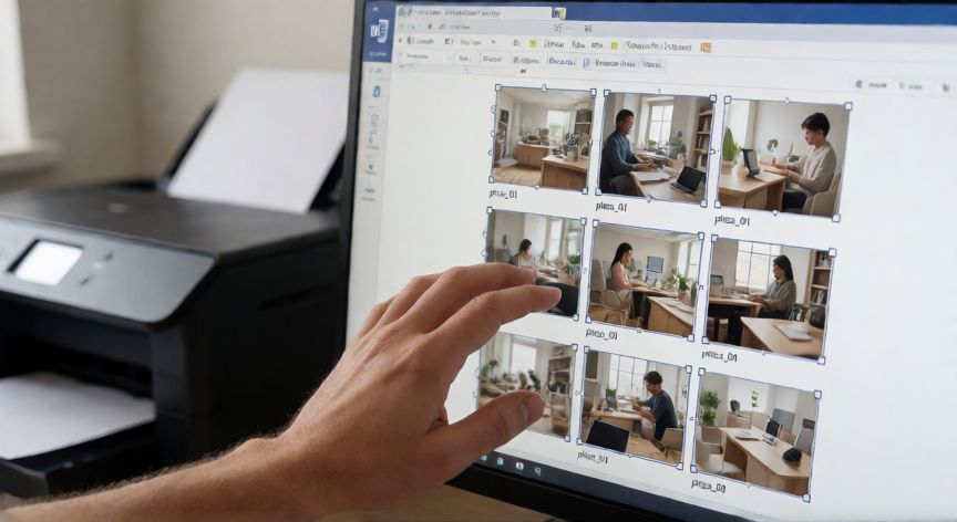 como imprimir en word una imagen en 9 hojas, Pantalla de Word mostrando la imagen dividida en 9 piezas listas para imprimir en hojas separadas