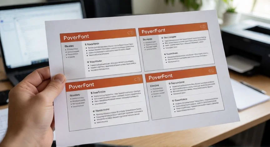 Hoja A4 impresa con 4 diapositivas de PowerPoint en cuadrícula 2x2