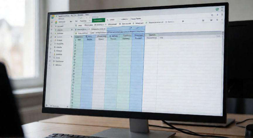 Hojilla de Excel con 4 columnas inmovilizadas y la pestaña Vista activa mostrando el botón Inmovilizar paneles