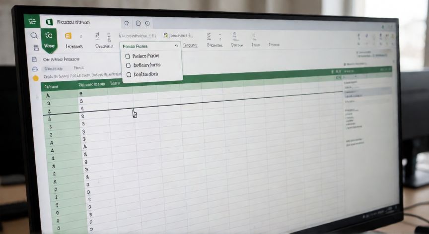 como inmovilizar en excel varias filas, Pantalla de Excel mostrando la función Congelar paneles con la línea divisoria visible tras las primeras filas