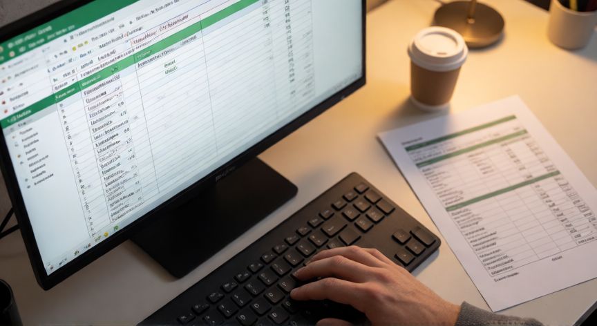 como inmovilizar en excel varias filas, Persona trabajando en Excel con filas inmovilizadas visibles en pantalla
