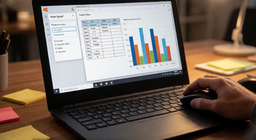 como insertar en powerpoint un archivo de excel, Manos usando Pegado Especial en PowerPoint con una tabla de Excel insertada en la diapositiva