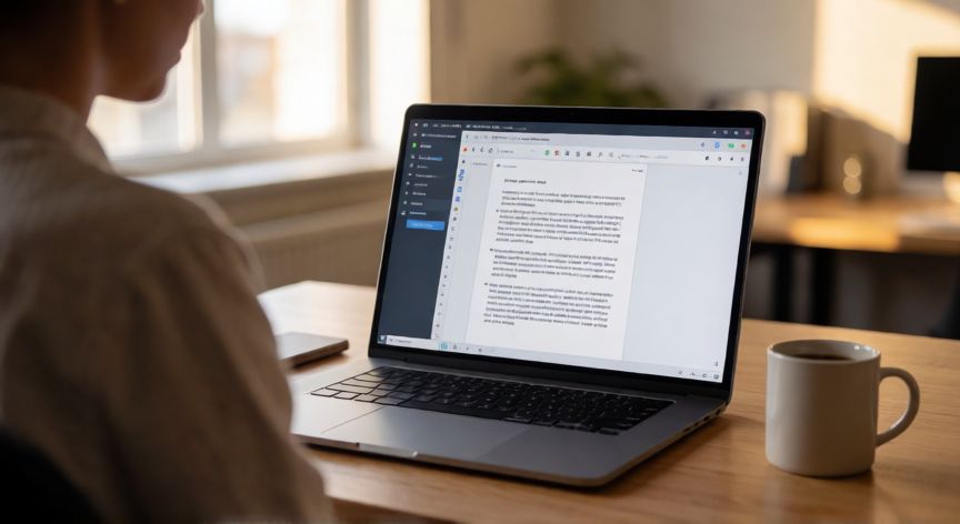 como instalar word gratis, Persona usando un procesador de textos gratuito en su portátil desde casa