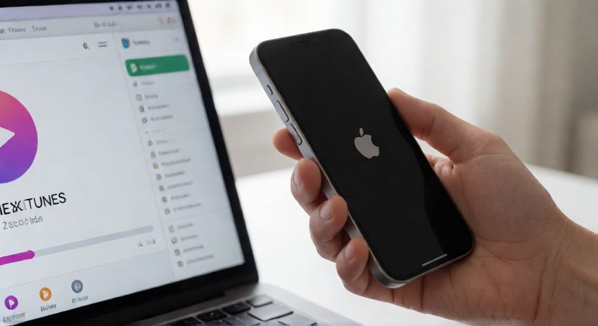 como iphone restaurar, Pantalla de ordenador mostrando la interfaz de iTunes conectada a un iPhone