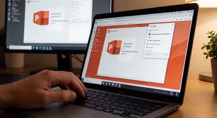 como juntar dos diapositivas en powerpoint, Ventana de PowerPoint con el menú de diapositivas de otras presentaciones abierto para importar contenido
