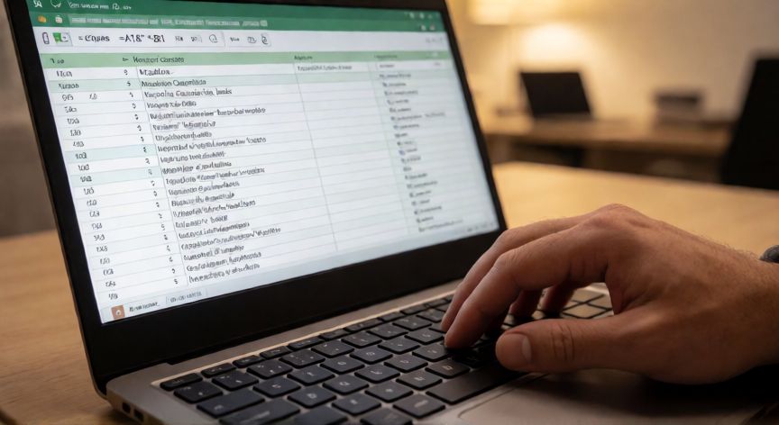 como juntar en excel dos columnas, Hoja de Excel mostrando la fórmula para juntar dos columnas con el operador ampersand