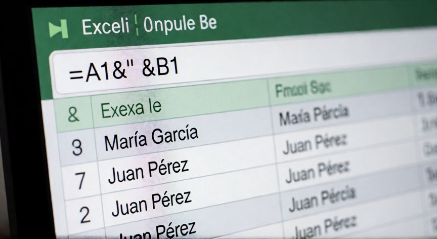 como juntar en excel nombres y apellidos, Fórmula de concatenación en la barra de fórmulas de Excel uniendo nombres y apellidos