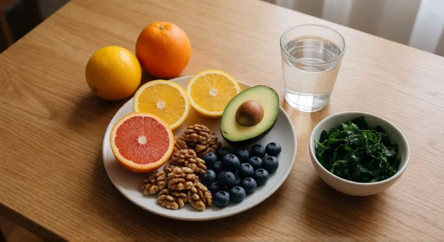 como mejorar bolsas en los ojos, Desayuno antiinflamatorio con vitamina C, omega-3 y antioxidantes para la salud de la piel ocular