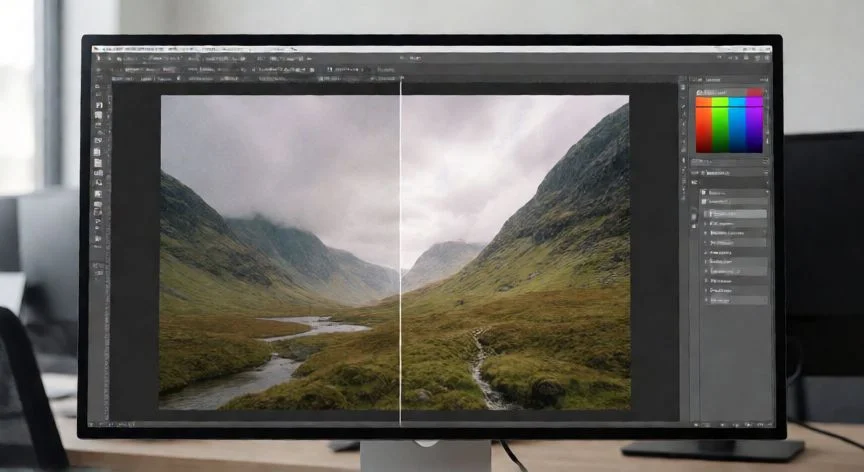 como mejorar calidad de imagen, Comparación antes y después de mejorar la calidad de una fotografía en un monitor