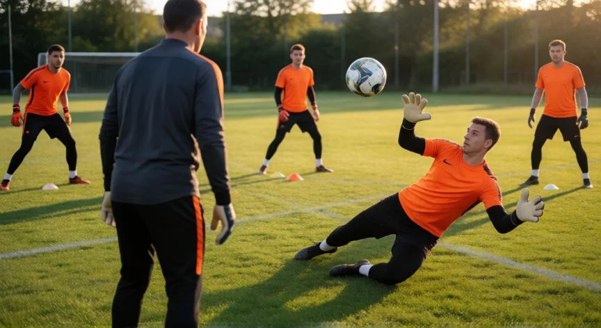 como mejorar como portero de futbol, Entrenamiento de porteros con paradas al suelo y desplazamientos laterales entre conos
